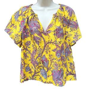 J. Crew Ratti Cotton Tie-Neck Poplin Shirt Top Golden Paisley